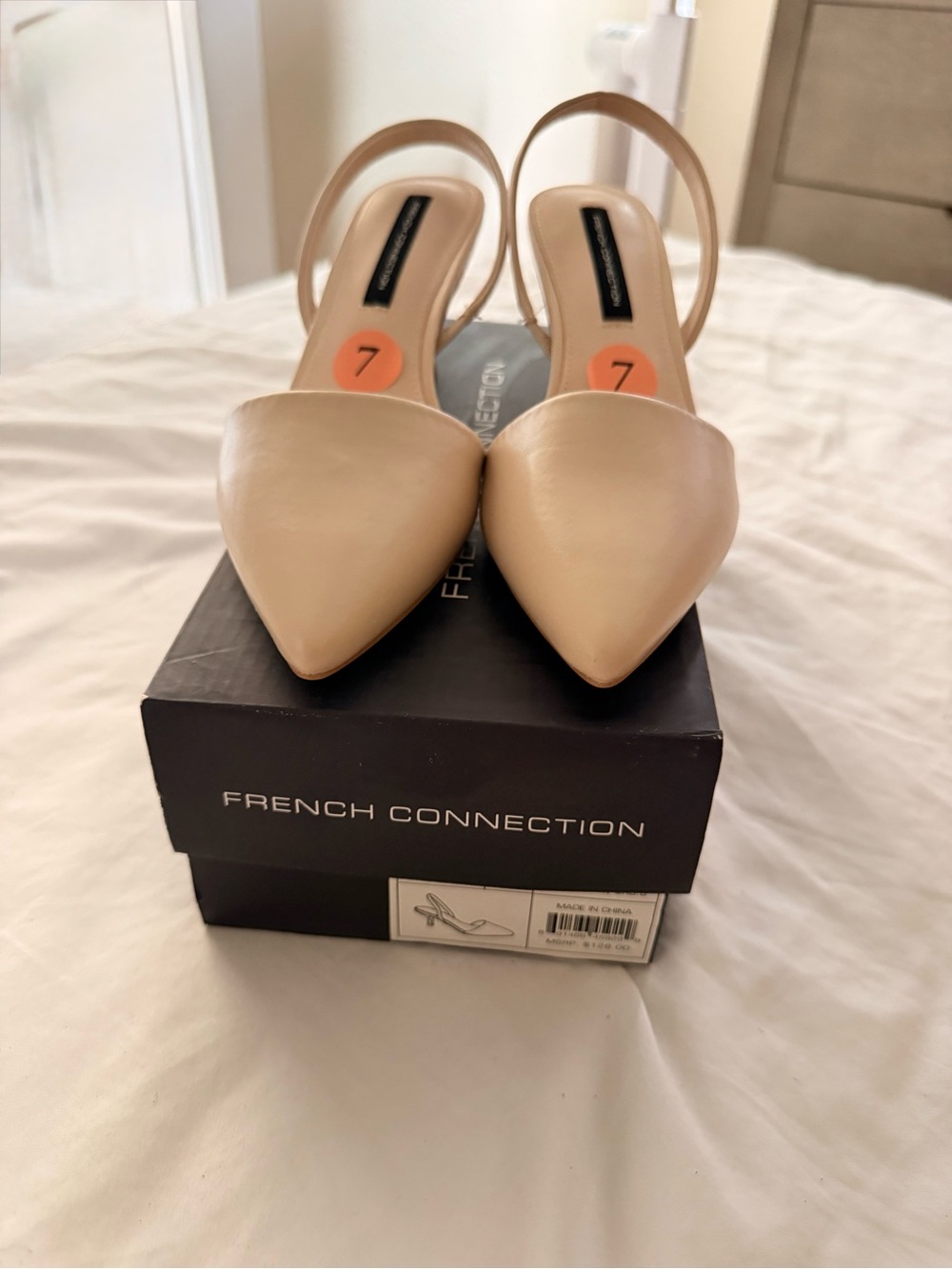 French Connection Beige Pointed Slingback Flats
